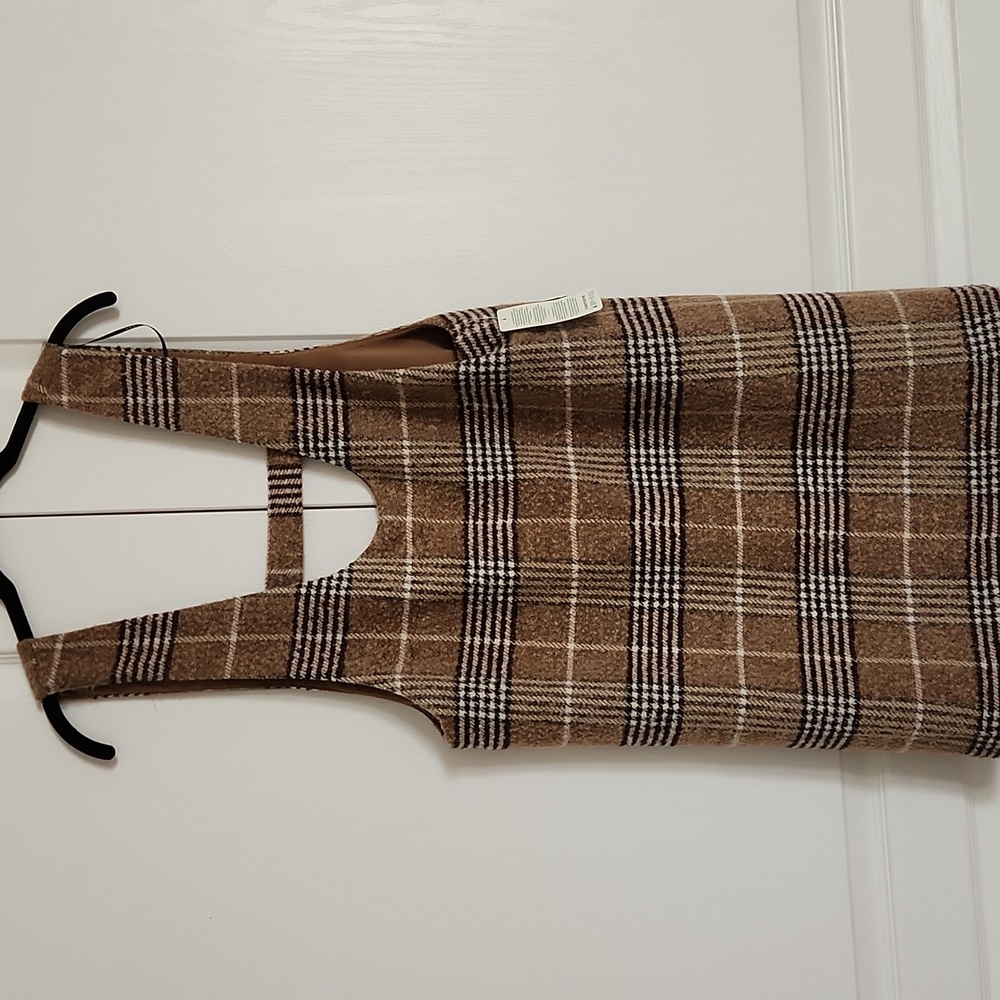 Simons Plaid Tunic Pinafore Mini Dress